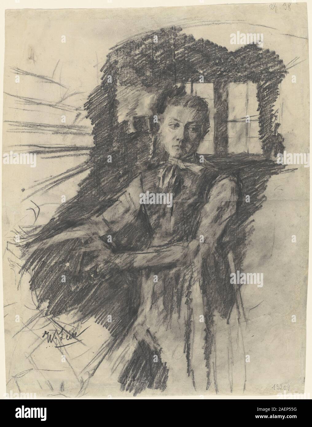 Dipinto ad olio di Wilhelm Leibl, 1898 circa, raffigurante una donna, Malresl, che lavora in cucina, mostra interni, figure, vestiti, gesti, e la scena domestica. Foto Stock