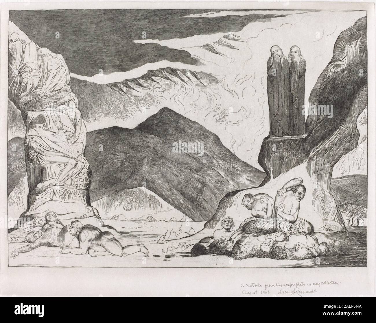 William Blake il cerchio del Falsifiers - Dante e Virgilio che coprono i loro nasi a causa della puzza, 1827, il cerchio della Falsifiers: Dante e Virgilio che coprono i loro nasi a causa della puzza; 1827 data Foto Stock