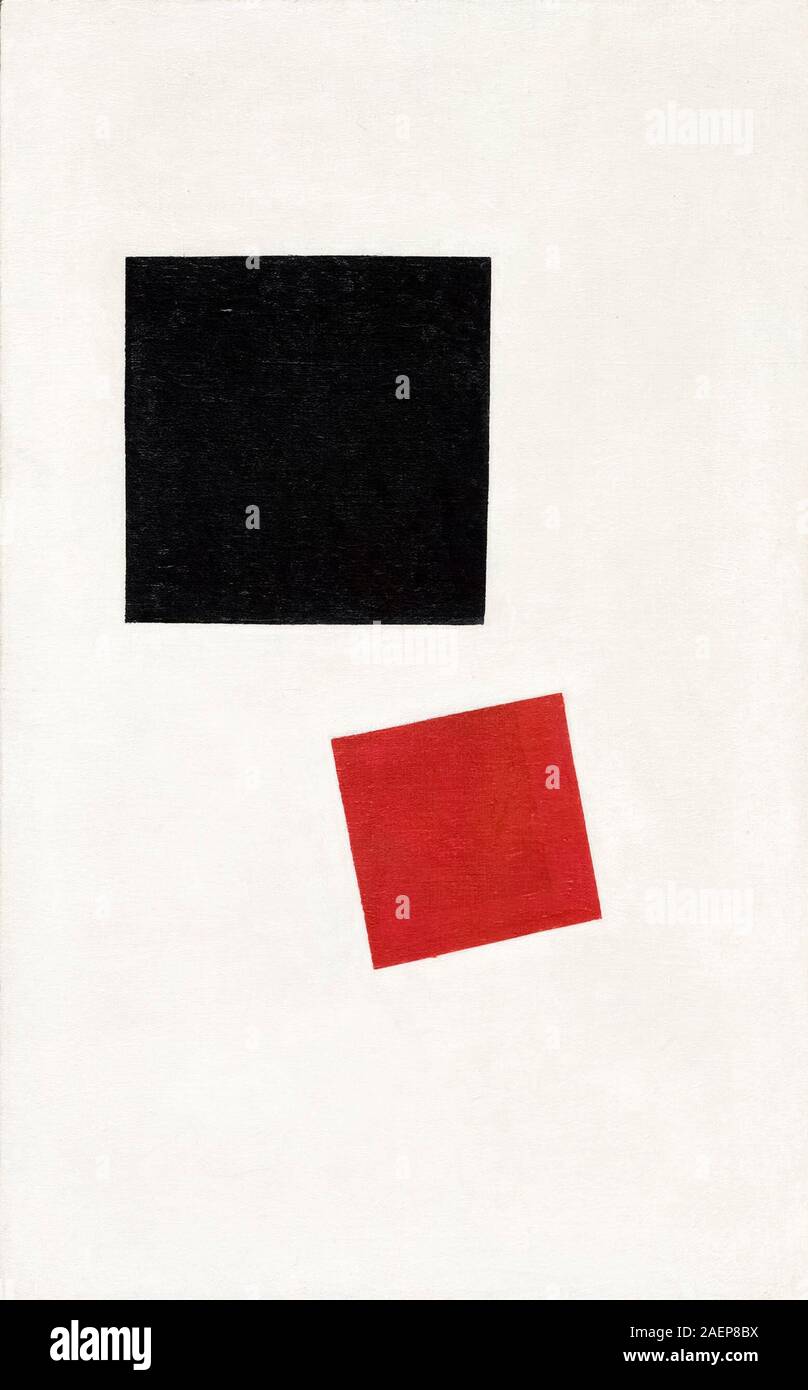 Kazimir Malevich, Quadrato nero e Piazza Rossa (pittorica di realismo di un ragazzo con uno zaino, masse di colore in quarta dimensione), una pittura astratta, 1915 Foto Stock