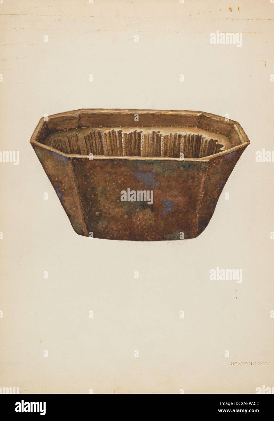 Stampo per stoviglie creato da William Kieckhofel intorno al 1939, realizzato in ceramica o gesso, utilizzato per modellare stoviglie, mostrando motivi geometrici, design funzionale e artigianalità. Foto Stock