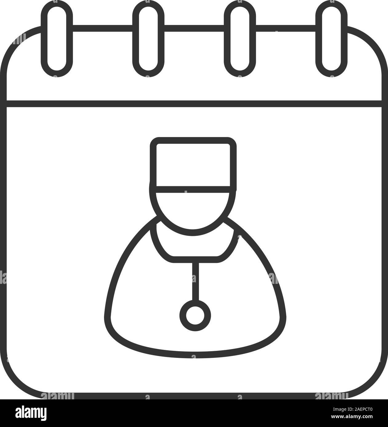 Visite medico giorni icona lineare. Linea sottile illustrazione. Pianificazione del medico. Pagina del calendario con medico. Simbolo di contorno. Il vettore isolato disegno di contorno Illustrazione Vettoriale