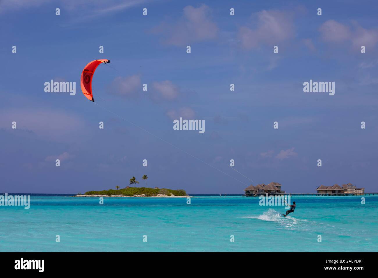Kitesurf a Paradise Island (Lankanfinolhu), Maldive Foto Stock