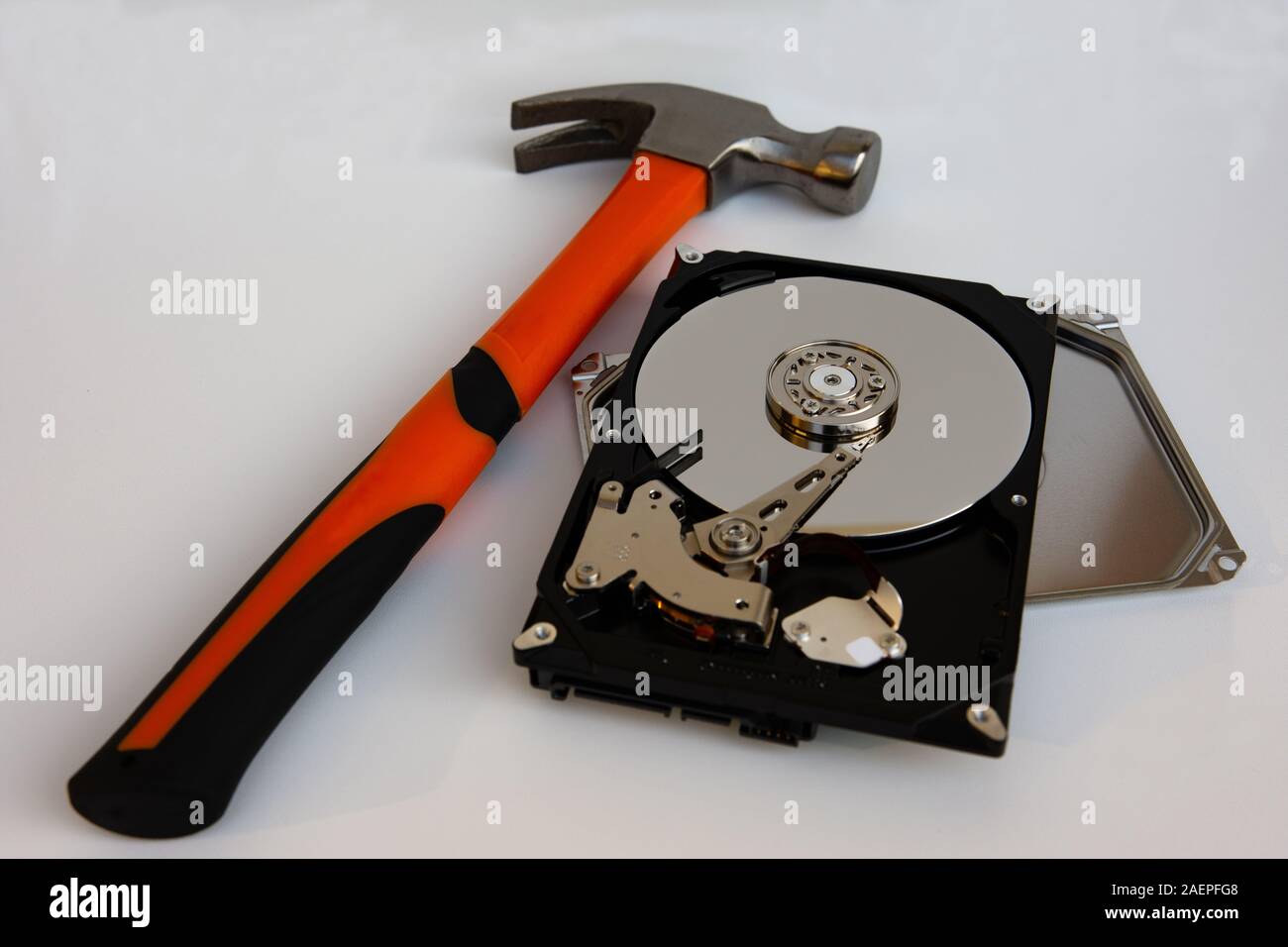 Strumenti per distruggere le informazioni dal disco rigido Foto Stock