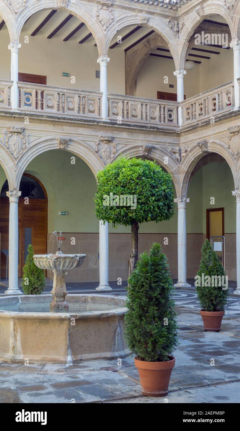 Xvi secolo cortile rinascimentale del Palazzo Jabalquinto, Baeza, Provincia di Jaen, Andalusia, Spagna. Il palazzo ospita la Antonio Machado campus della Foto Stock