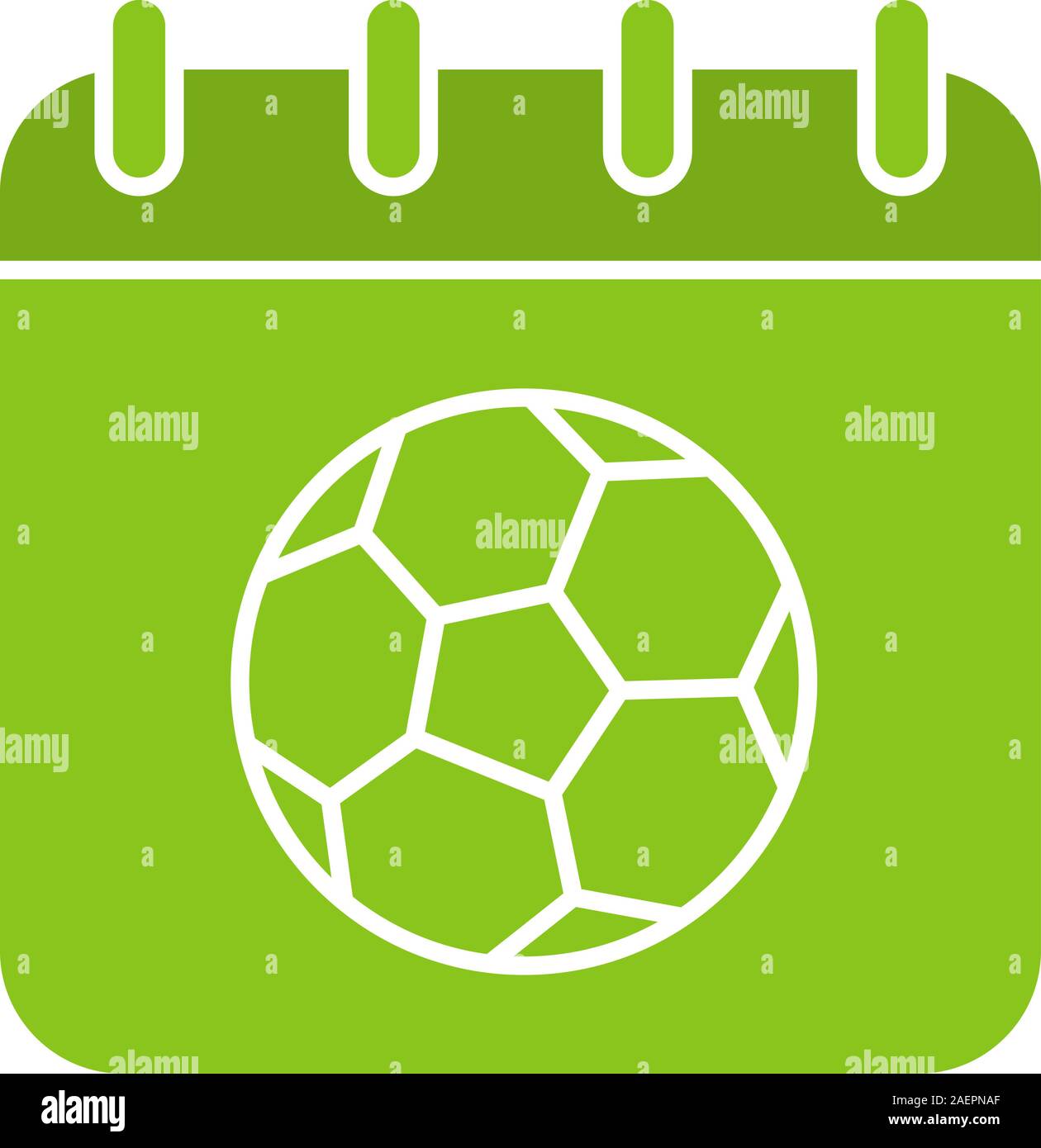 Campionato di calcio data glifo icona di colore. Pagina del calendario con pallone da calcio. Silhouette simbolo su sfondo bianco. Lo spazio negativo. Illustrazione Vettoriale Illustrazione Vettoriale