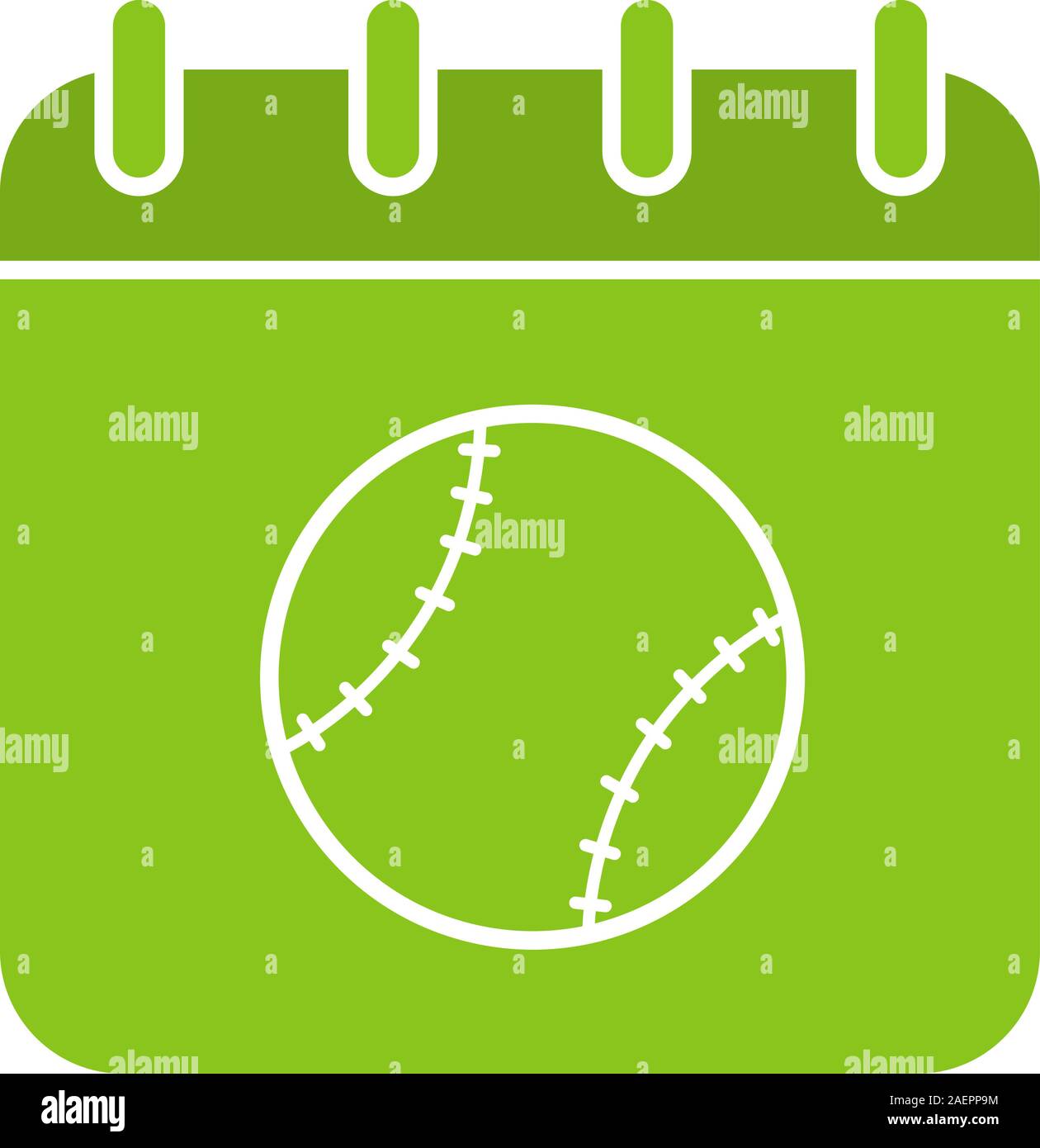 Torneo di baseball data glifo icona di colore. Pagina del calendario con sfera di softball. Silhouette simbolo su sfondo bianco. Lo spazio negativo. Illustratio vettore Illustrazione Vettoriale