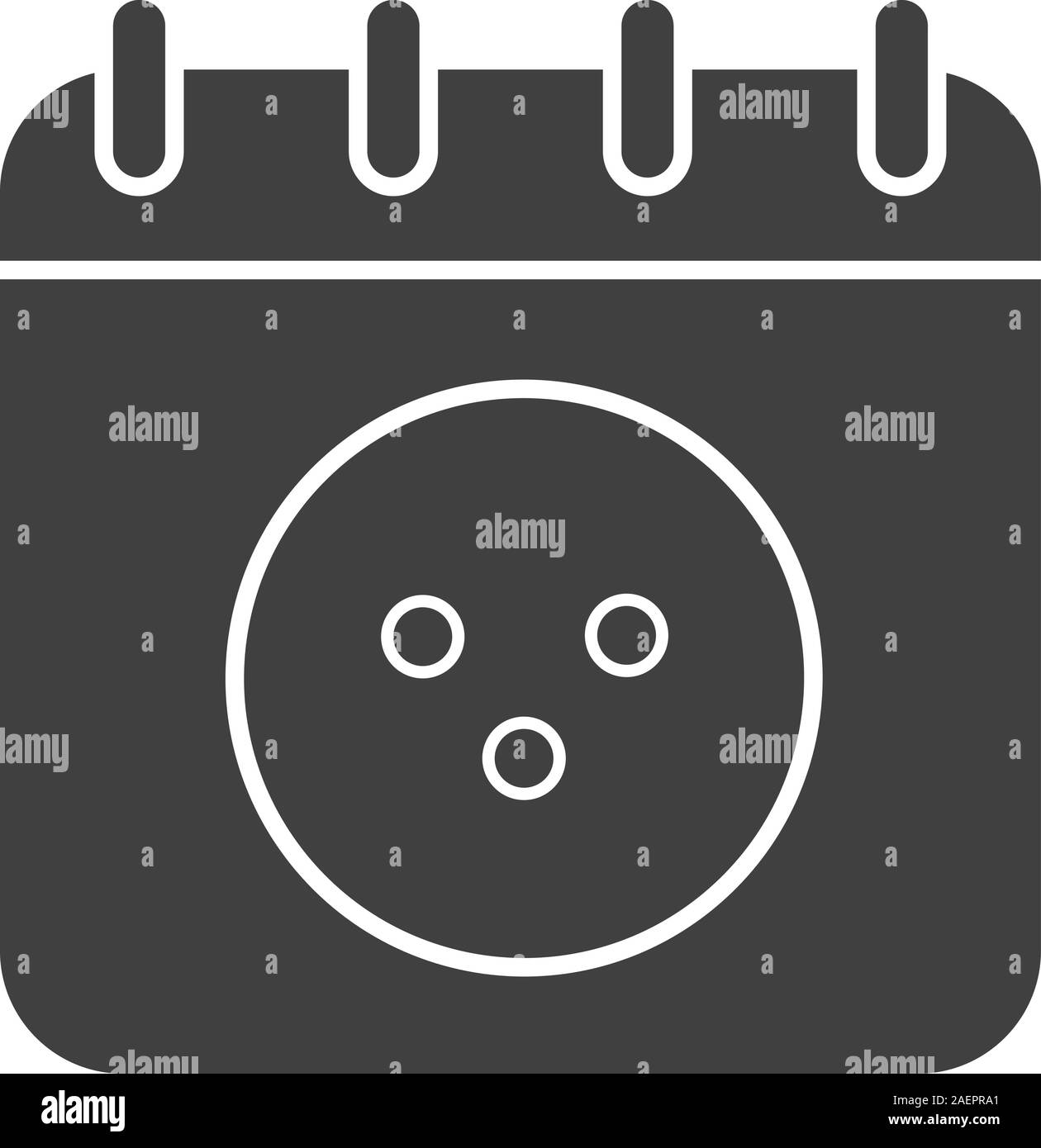 Bowling tournament data icona glyph. Simbolo di Silhouette. Pagina del calendario con palla da bowling. Lo spazio negativo. Vettore illustrazione isolato Illustrazione Vettoriale