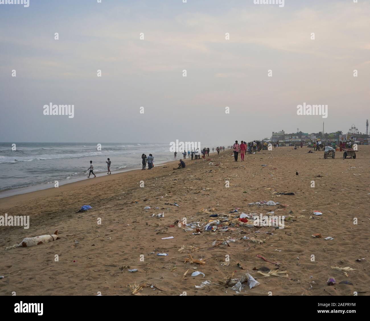 Una scena durante un ciclone di avvertimento sulla Edward Elliots Beach Foto Stock