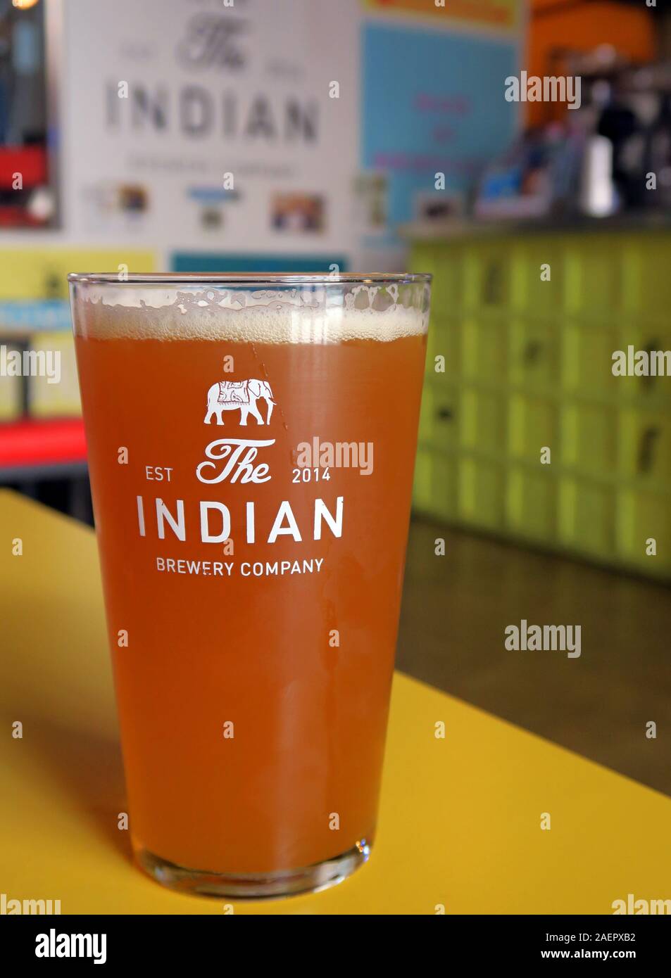 Pinta completa di IPA non filtrato, The Indian Brewery Company, Snowhill, Arch 16 Livery Street, Birmingham, West Midlands, Inghilterra, Regno Unito, B3 1EU Foto Stock