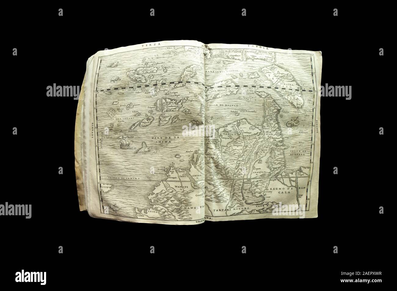 Terza Tavola da Giacomo Gastaldi, 1554. Libreria giovannea dell'Università di Coimbra Coimbra Portogallo Foto Stock