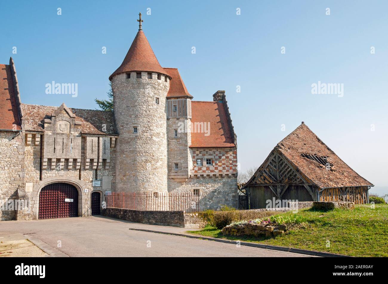 Hattonchatel castello medievale (IX secolo) che si affaccia sulla valle di Woëvre, Meuse (55), il Grand regione Est, Francia Foto Stock
