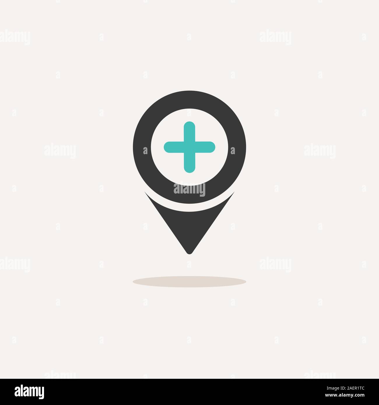Ubicazione della farmacia. Icona con ombra su un sfondo beige. Ospedale piatta illustrazione vettoriale Illustrazione Vettoriale