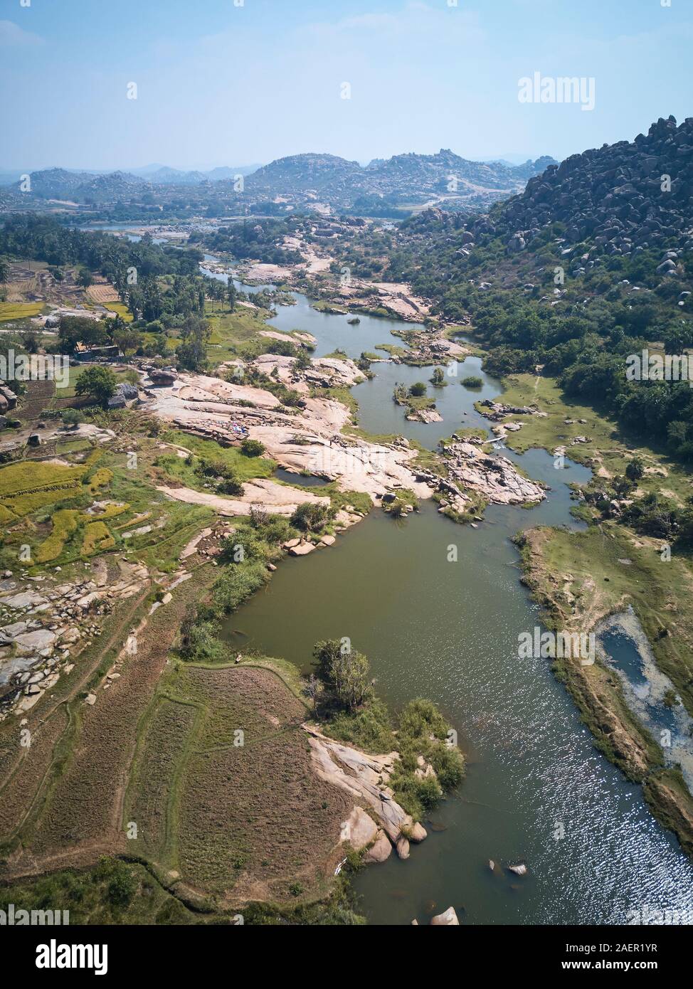 Una veduta aerea del Fiume Tungabhadra Foto Stock