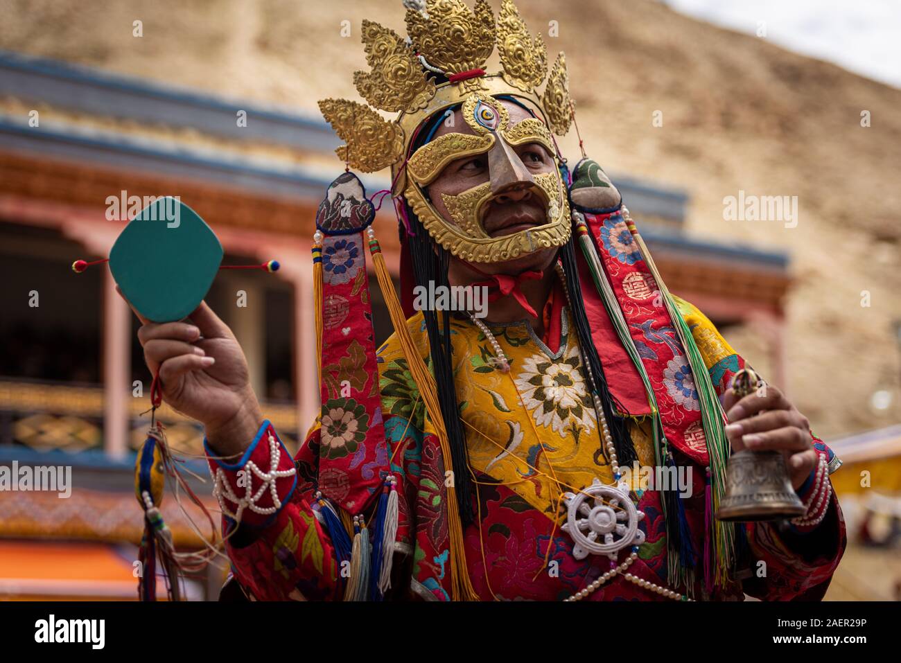 Tak Thok festival, monaco eseguendo danze rituali Foto Stock