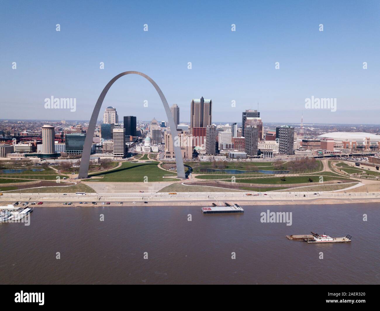 Vista aerea di San Louis Arch e il centro cittadino Foto Stock
