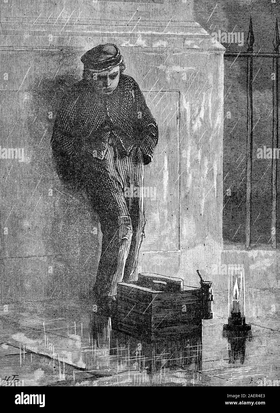 Il servizio di pulizia scarpe a Londra in Inghilterra / Schuhputzer a Londra, Inghilterra, riproduzione di un originale del XIX secolo / stampa Reproduktion von einem Originaldruck aus dem 19. Jahrhundert Foto Stock