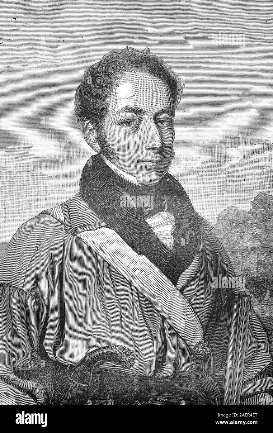 Conte Federico de Merode, nato il 9 giugno 1792, è morto il 4 novembre 1830, un volontario della rivoluzione belga, fratello di Felix de Merode, membro del governo provvisorio / Graf Frederic de Merode, Freiwilliger der belgischen Rivoluzione, riproduzione di un originale del XIX secolo / stampa Reproduktion von einem Originaldruck aus dem 19. Jahrhundert Foto Stock
