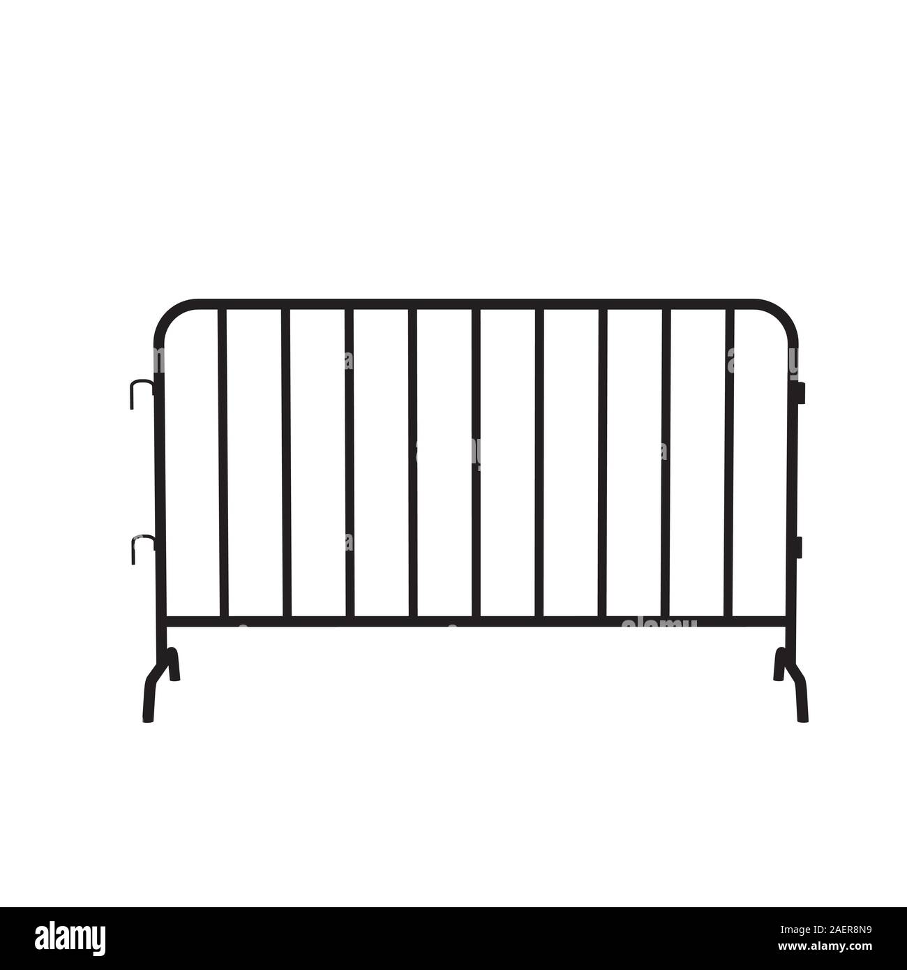 Urban portatile barriera in acciaio. Silhouette nera di un recinto di barriera su uno sfondo bianco. Illustrazione Vettoriale