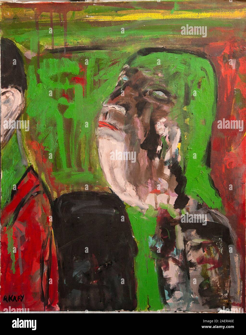 Illustrazioni e dipinti di Ronnie e Reggie Kray aka il Kray Twins dipinto mentre erano in prigione e schizzi e scrittura sulla retromarcia, che erano stati venduti all'asta su Ewbank la casa d'aste in Surrey. Foto Stock