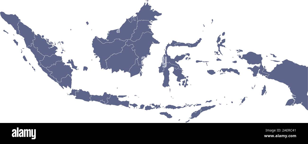 Indonesia mappa vuota con province vettore illustrazione isolato. Forma blu il colore dello sfondo. Illustrazione Vettoriale