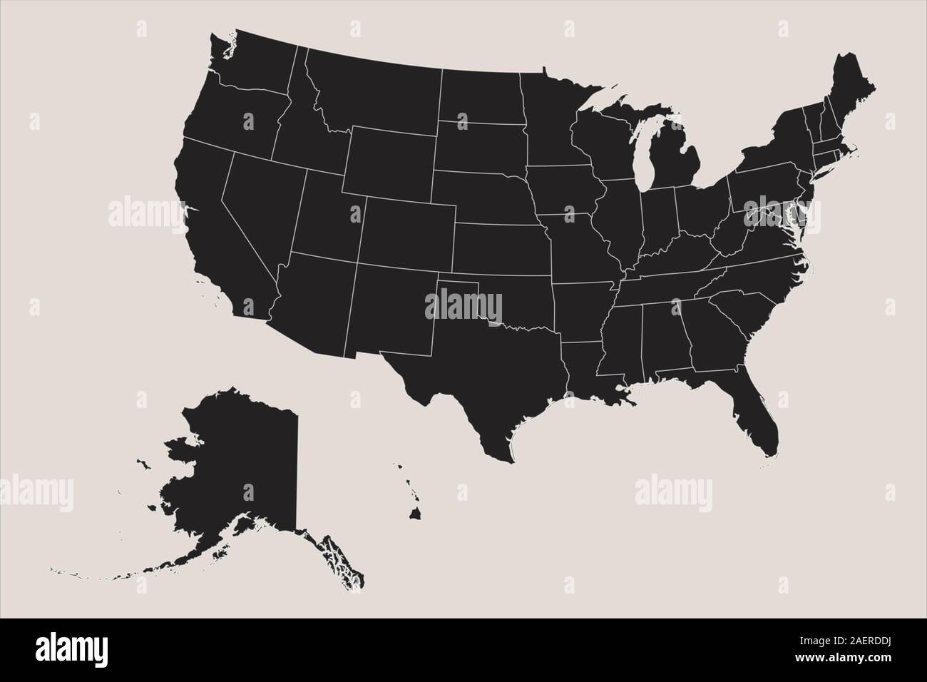 USA mappa terraferma con Alaska e Hawaii concetto aziendale illustrazione vettoriale . Nero, bianco di caffè. Perfetto per gli sfondi sfondo, poster, adesivi, Illustrazione Vettoriale