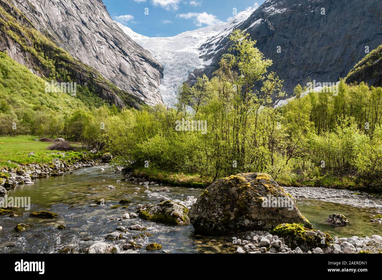 Ghiacciaio Briksdalsbre lingua, Norvegia Foto Stock