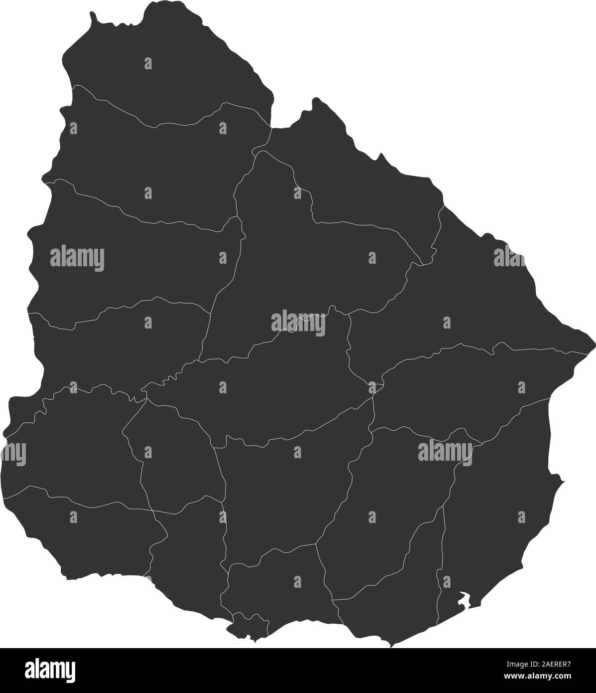 Moderno uruguay mappa politica grafica vettoriale illustrazione. Sfondo grigio scuro. Perfetto per gli sfondi sfondo, concetti commerciali e carta da parati. Illustrazione Vettoriale