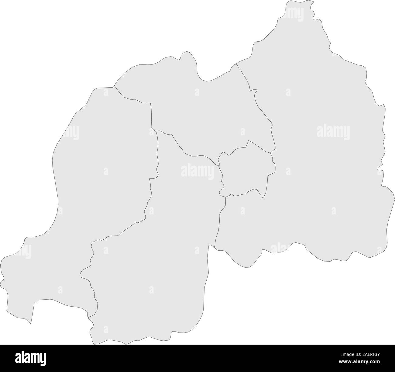 Ruanda moderno mappa province con evidenziato lo sfondo grigio illustrazione vettoriale. Perfetto per i concetti di business, gli sfondi sfondo, etichetta e la parete Illustrazione Vettoriale