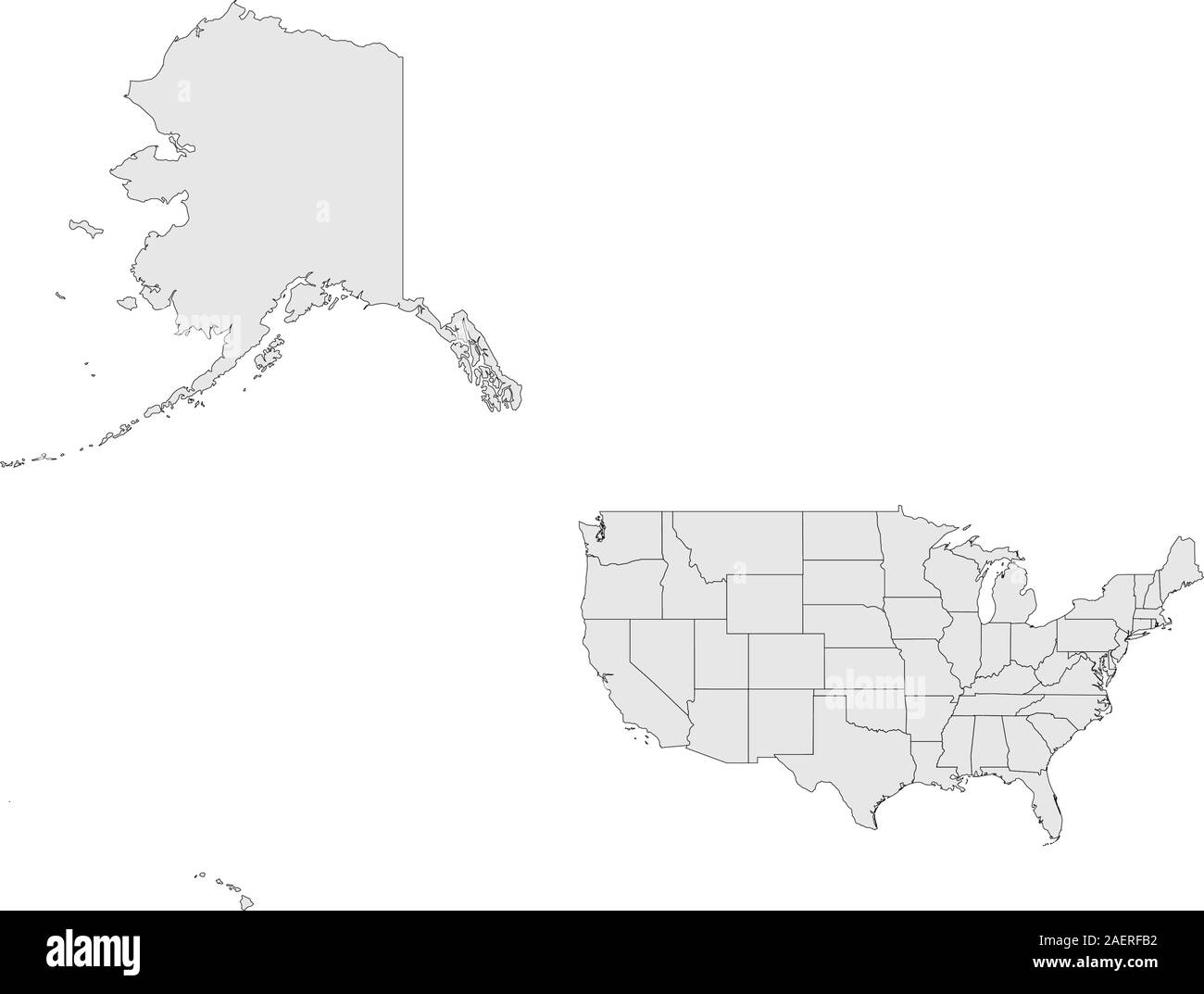 Stati Uniti d'america, Alaska, Hawaii full map. Sfondo grigio. Illustrazione Vettoriale