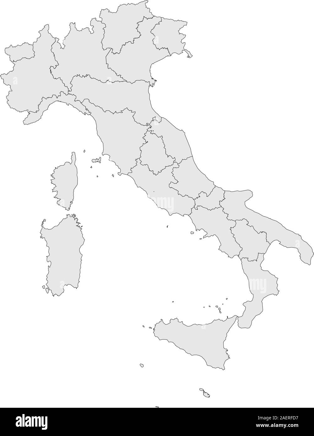 Italia mappa politica illustrazione vettoriale. Colore grigio chiaro. Illustrazione Vettoriale