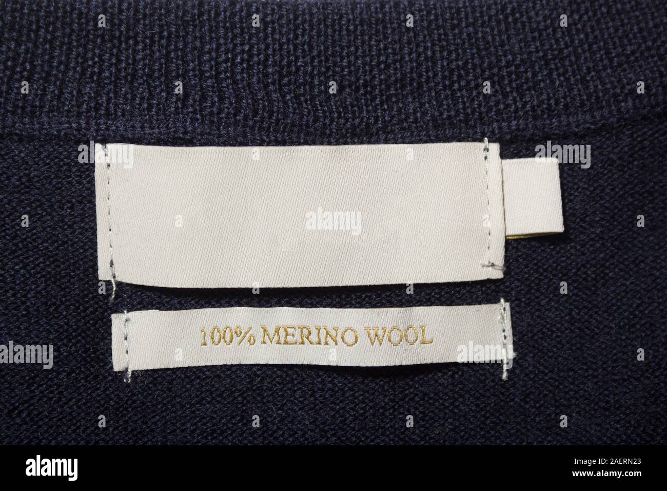 100 lana merinos etichetta Foto Stock