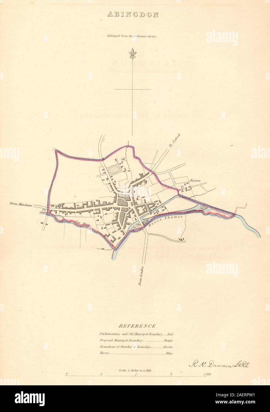 ABINGDON borough/piano urbanistico. Della commissione sulla delimitazione dei confini. Oxfordshire. DAWSON 1837 mappa Foto Stock