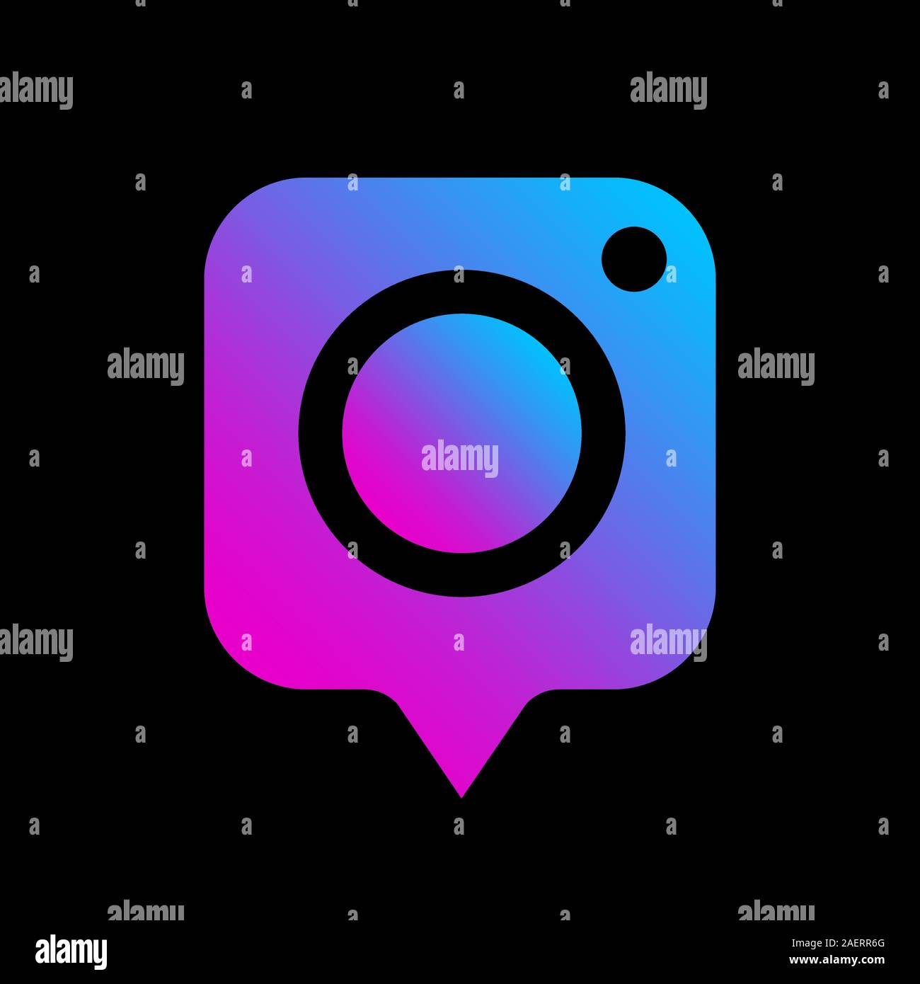 Coloratissima immagine vettoriale di icona foto fotocamera digitale su sfondo scuro. Segno moderno app, programma, ui web. EPS 10 Illustrazione Vettoriale