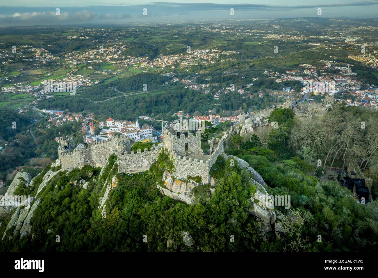 Veduta aerea del castello moresco di Sintra in Portogallo Foto Stock