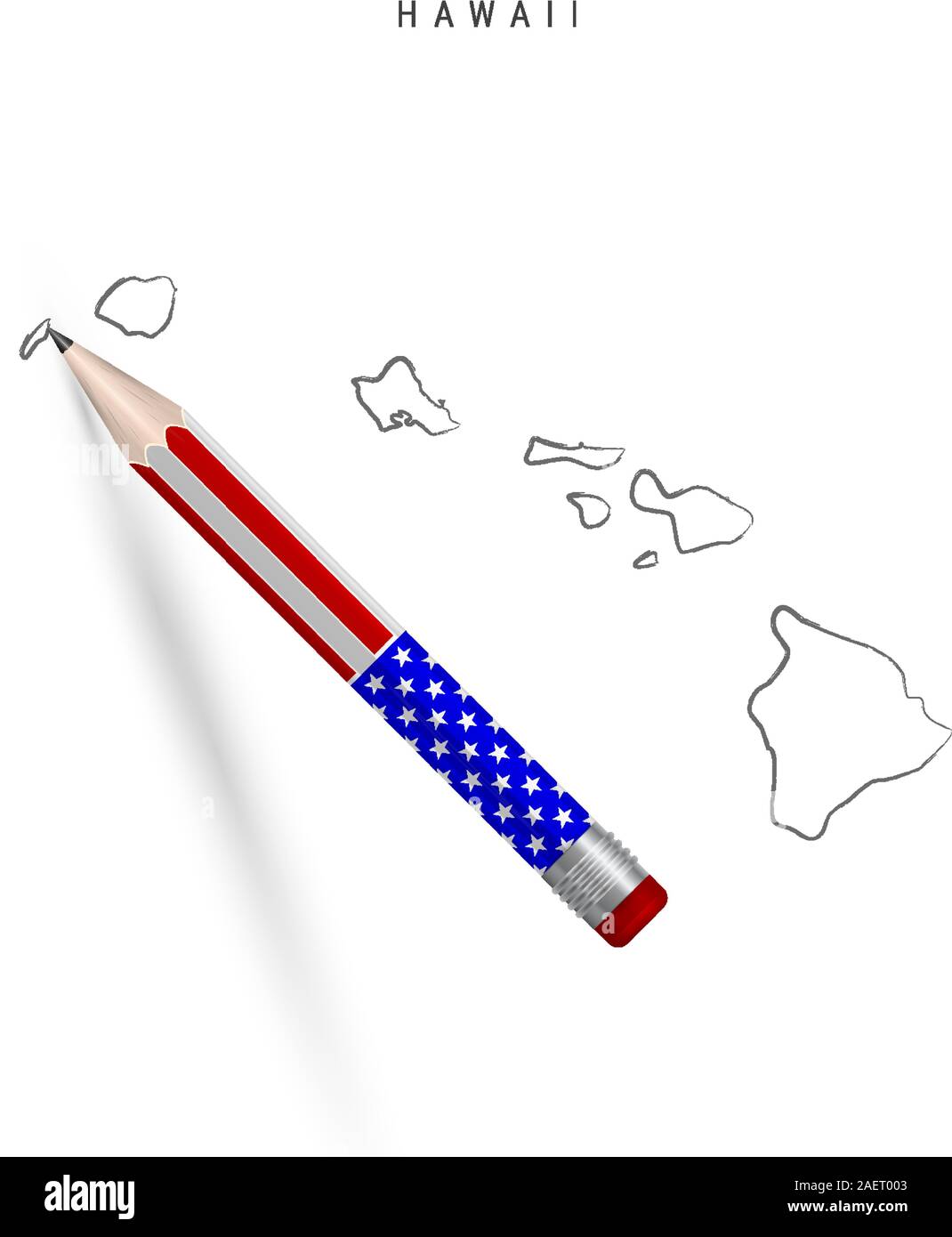 Hawaii stato Usa mappa vettoriale schizzo a matita. Hawaii outline mappa di contorno con 3D matita in bandiera americana di colori. Disegno a mano libera il vettore, disegnati a mano sketc Illustrazione Vettoriale