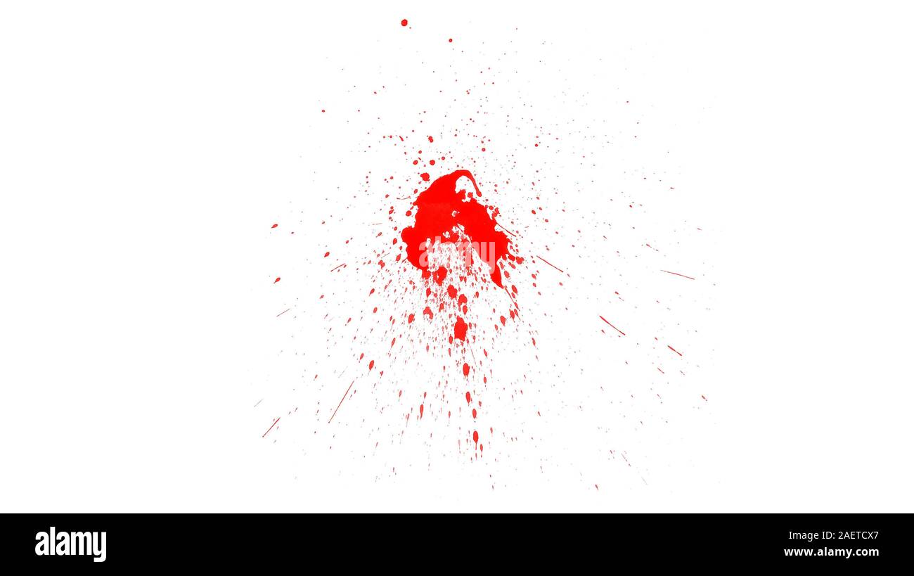 La vernice rossa splatter isolato su bianco Foto Stock