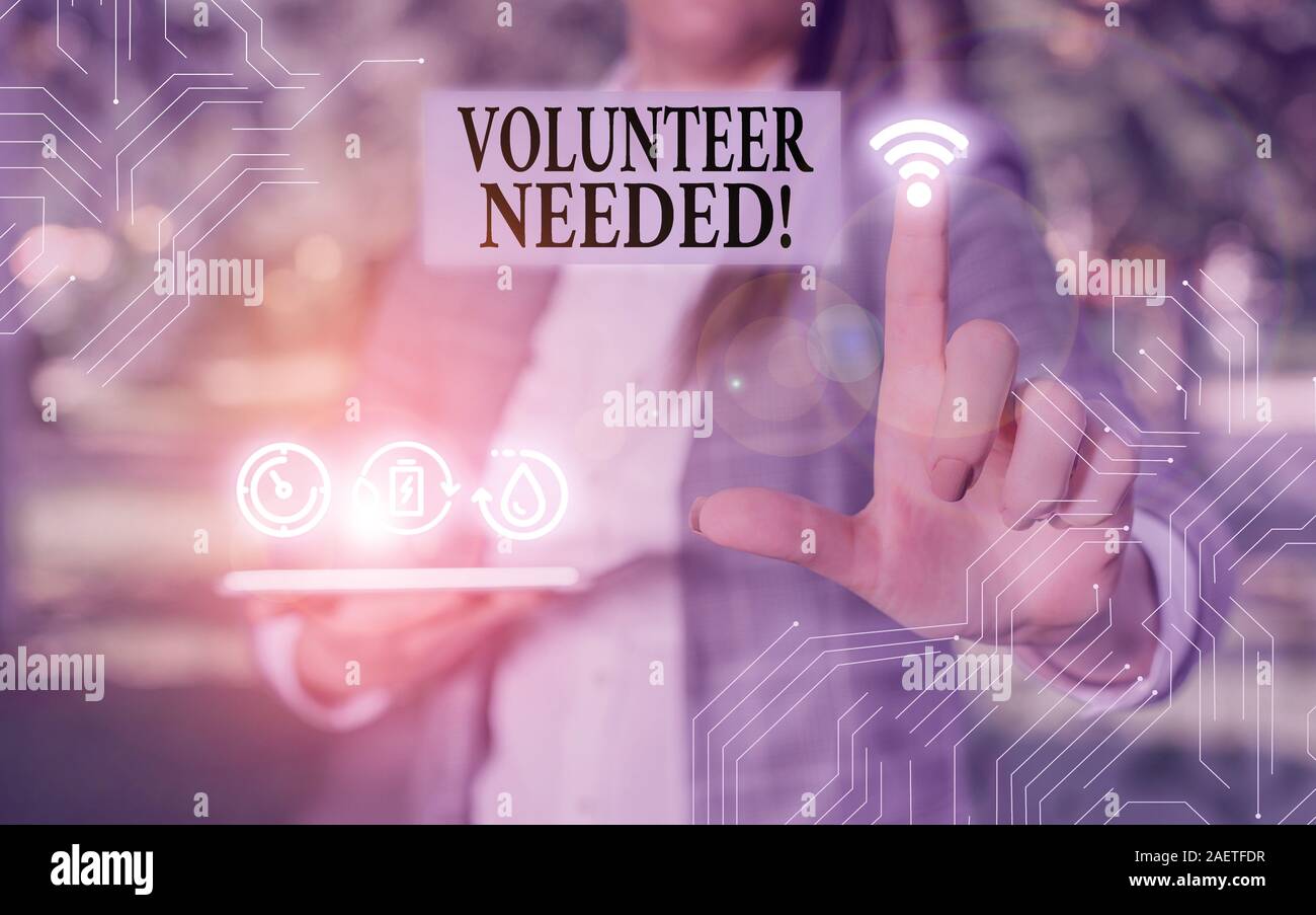 La grafia la scrittura di testo necessari volontari. Foto concettuale chiedendo dimostrando al lavoro di organizzazione senza essere pagati Foto Stock