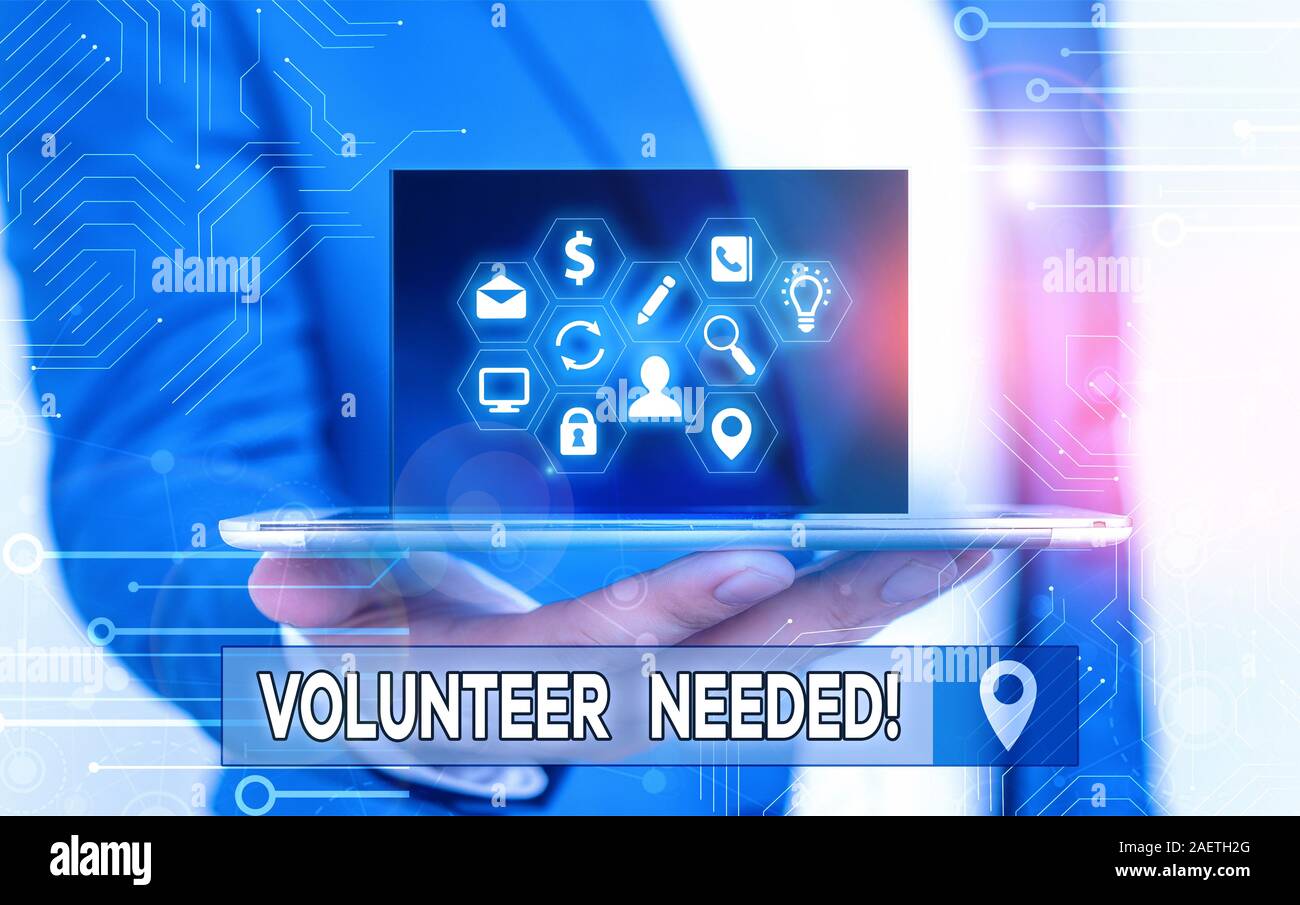 La grafia la scrittura di testo necessari volontari. Foto concettuale chiedendo dimostrando al lavoro di organizzazione senza essere pagati Foto Stock