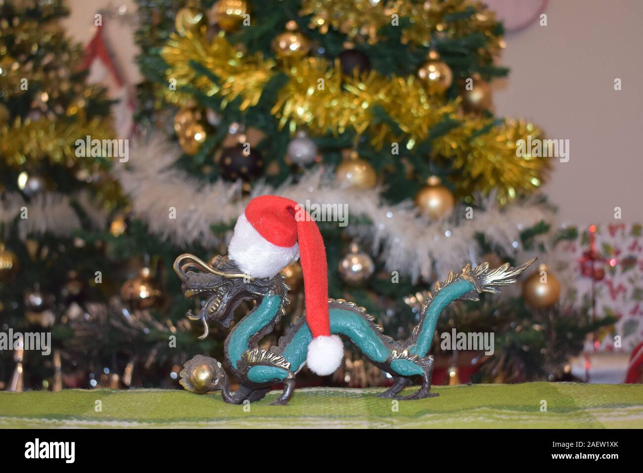 Drago Balinese con una santa cap Foto Stock