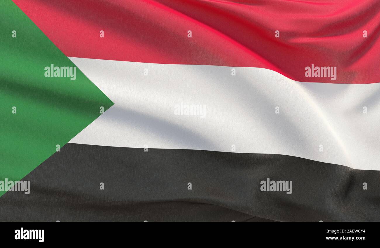 Sventola bandiera nazionale del Sudan. Sventolato altamente dettagliate di close-up 3D render. Foto Stock