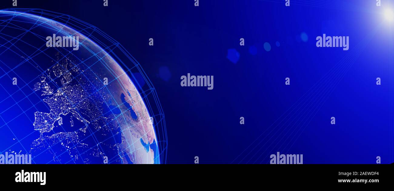 In tutto il mondo di internet veloce un concetto di rete. L'industria 4.0. Global business e finanza. Comunicazioni globali e networking Foto Stock