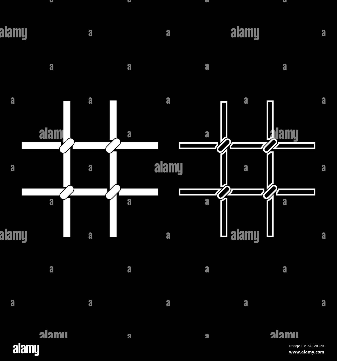 Barre di prigione griglia metallica icona set di contorno a colori bianco illustrazione vettoriale stile piatto semplice immagine Illustrazione Vettoriale