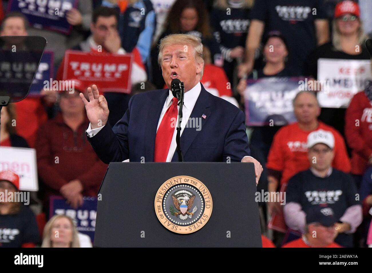 HERSHEY PA - Dicembre 10 : U.S. Presidente Donald Trump parla di una campagna rally su dicembre 10, 2019 al Centro Giant di Hershey, Pennsylvania. Foto Stock