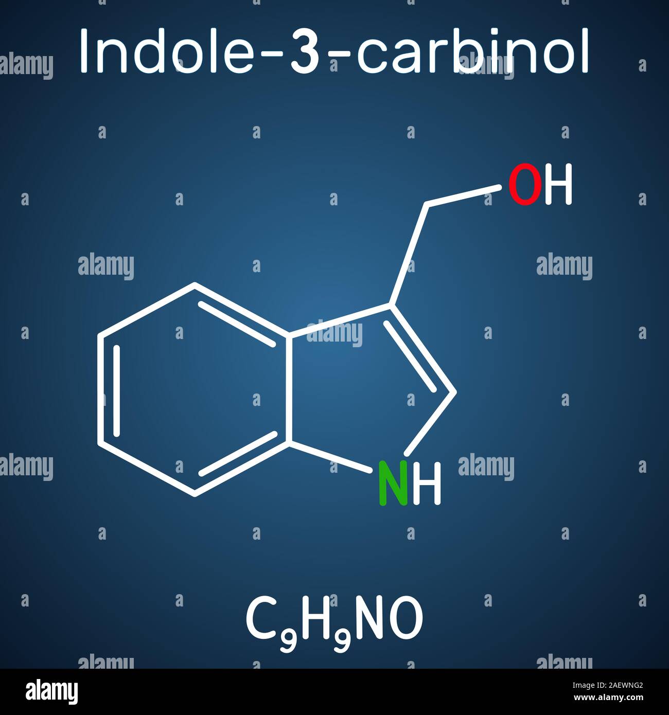 L'indolo-3-carbinolo molecola, si trova nelle verdure crucifere come broccoli, cavoli, cavolfiori, cavoli di Bruxelles, verza verdi e Kale. Stru Illustrazione Vettoriale