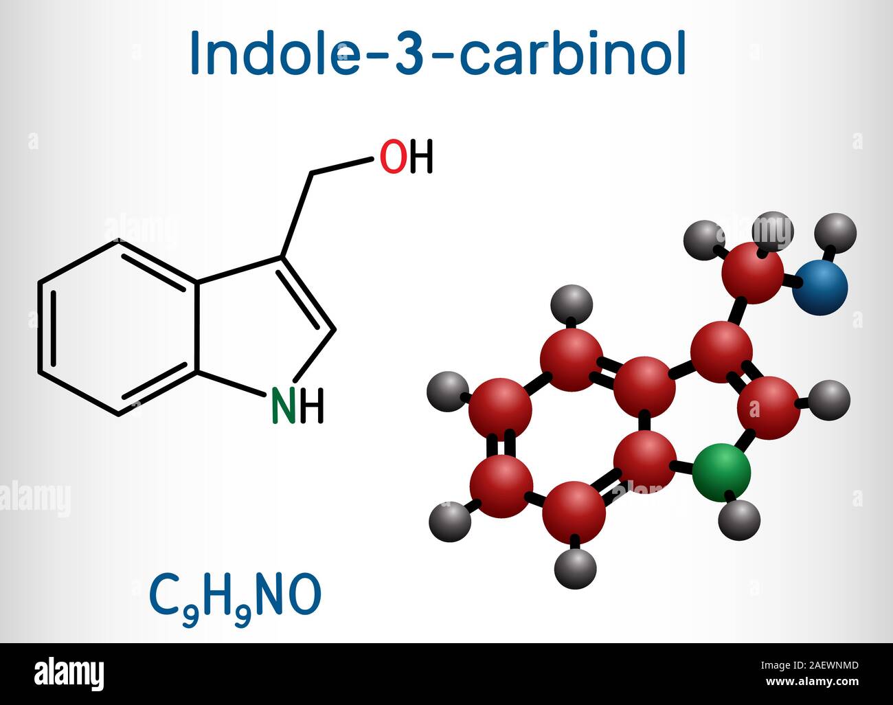 L'indolo-3-carbinolo molecola, si trova nelle verdure crucifere come broccoli, cavoli, cavolfiori, cavoli di Bruxelles, verza verdi e Kale. Stru Illustrazione Vettoriale
