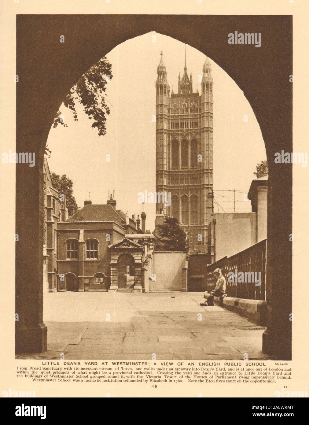 Poco Dean's Yard a Westminster School. Inglese Scuola pubblica 1926 antica stampa Foto Stock