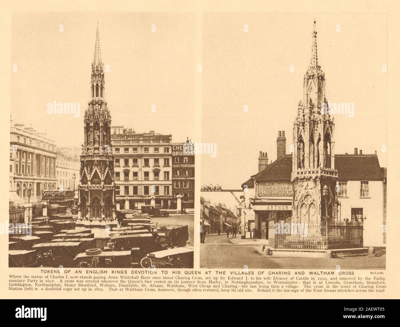 Edward I di croci per Eleonora di Castiglia a Charing & Waltham Cross 1926 Foto Stock