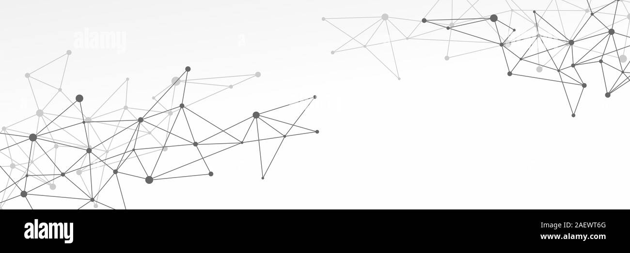Bianco e nero futuristico astratta crypto blockchain illustrazione. Puntini grigi e forme in triangoli per il sito web di intestazione o di design di banner Foto Stock