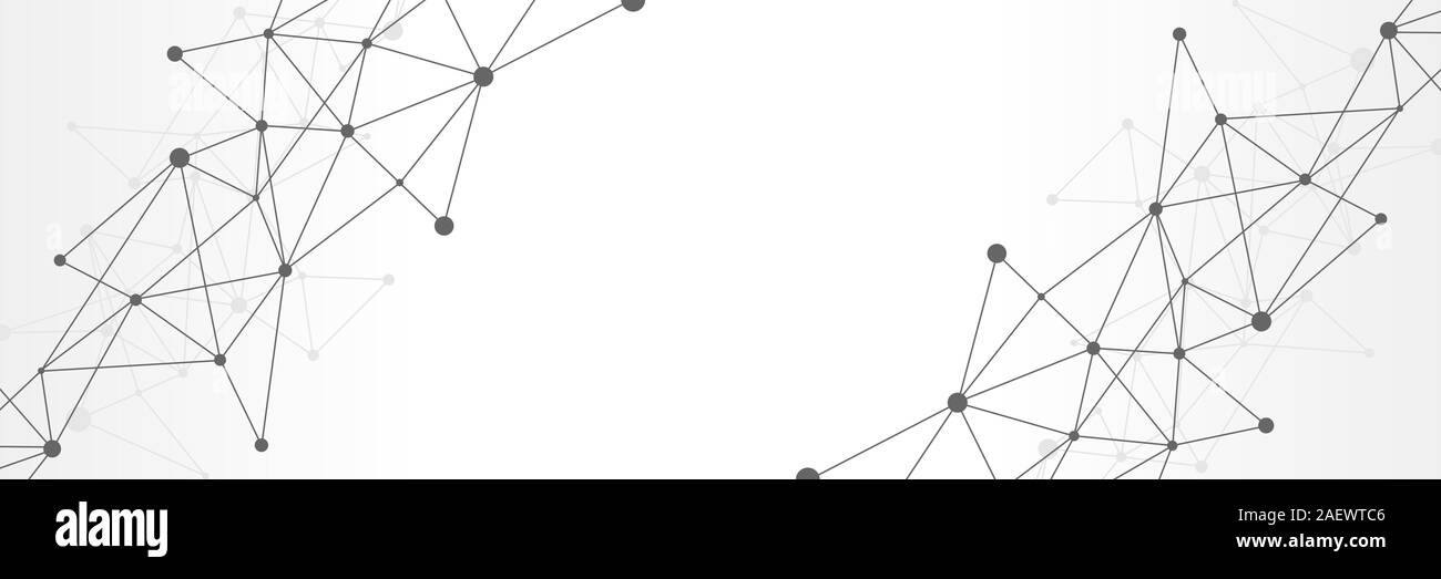 Bianco e nero futuristico astratta crypto blockchain illustrazione. Puntini grigi e forme in triangoli per il sito web di intestazione o di design di banner Foto Stock
