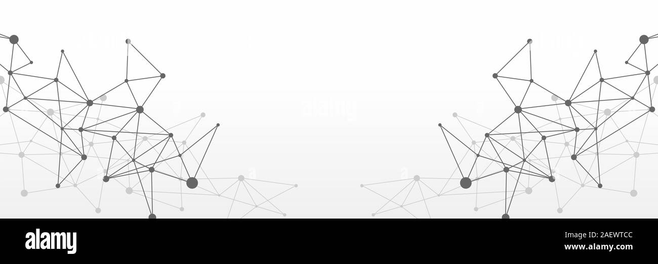Bianco e nero futuristico astratta crypto blockchain illustrazione. Puntini grigi e forme in triangoli per il sito web di intestazione o di design di banner Foto Stock